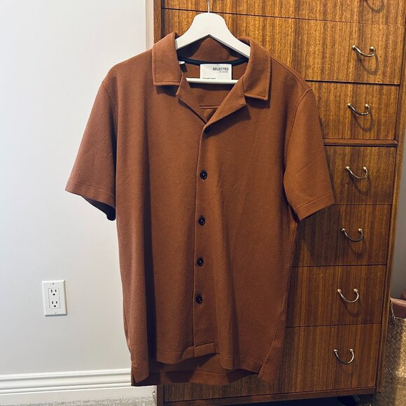Selected Homme Rust Button Down Short Sleeve Button Down Shirt - Picture 1 of 4